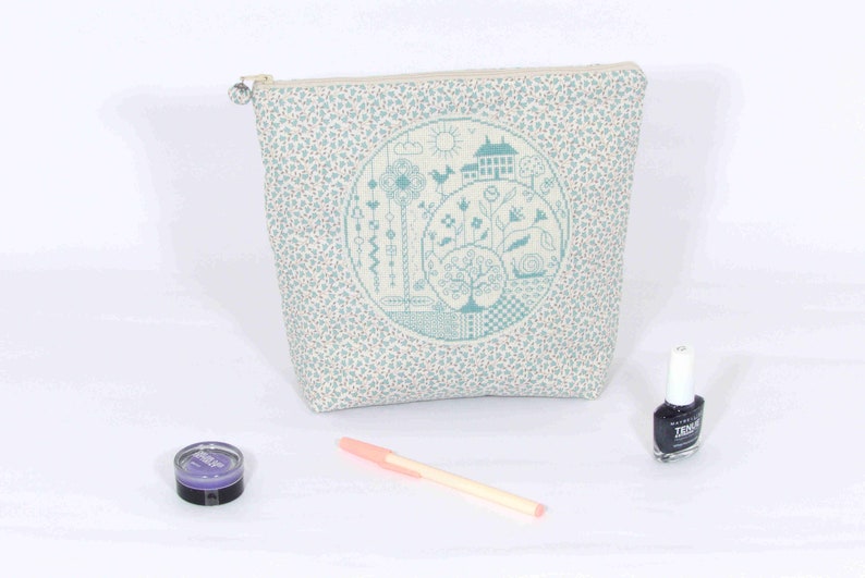 handmade kit Large cotton fabric kit of finely floral soft green patterns on beige background hand embroidery kit