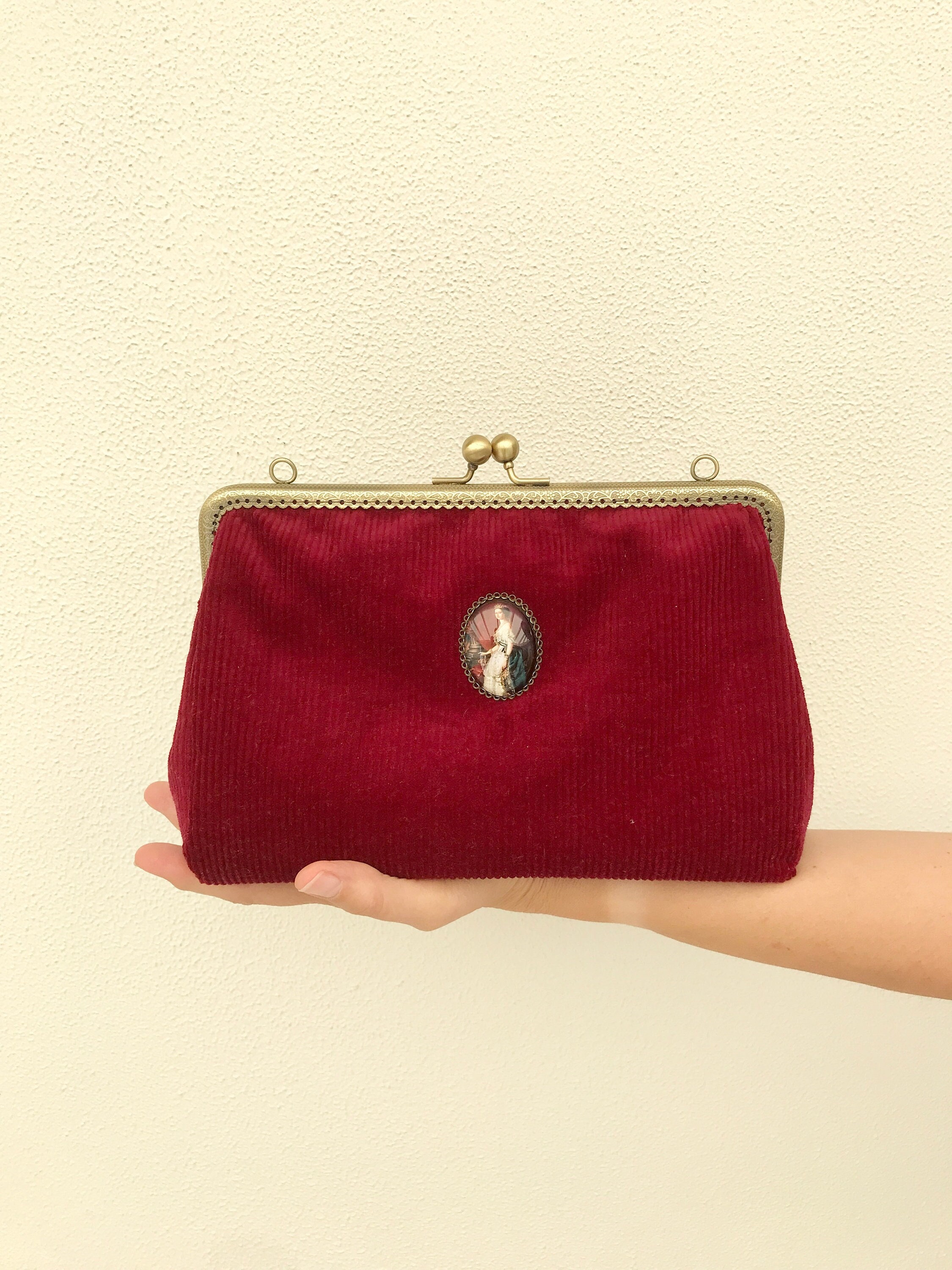 Medium-sized Bag in Carmine Red Velvet and Metal Clasp - Etsy