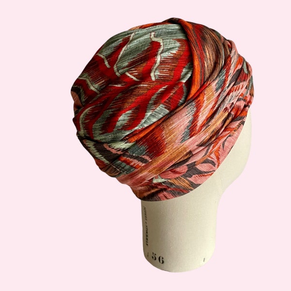 BONNET TURBAN DRAPÉ en jersey imprimé français