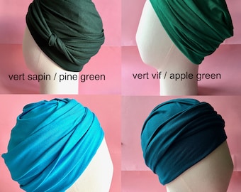 Turban chimio drapé jersey ultra-doux, 20 couleurs disponibles