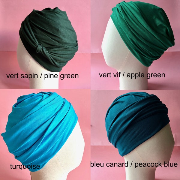 Drapierter Chemo-Turban aus ultraweichem Jersey, 20 Farben erhältlich