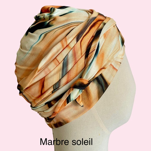 Woman chemo headdress soft jersey marble printed 3 colours available