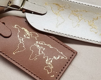 Outline of World Map Luggage Tag Gifts - Traveler - Wedding - Birthday & More! Made in Massachusetts, USA!