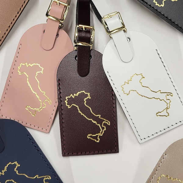 outline of Map of Italy Luggage Tag Gifts - Traveler - Wedding - Birthday - Baby Shower & More! Made in USA! CurrysLeather