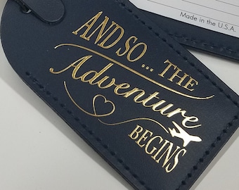 Heart Loop And so the adventure begins Luggage Tag Gifts - Traveler - Wedding - Birthday & More! Made in Massachusetts!