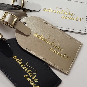 adventure awaits Luggage Tag Gifts - Traveler - Wedding - Birthday & More! Handmade in MA, USA @CurrysLeather