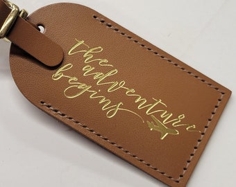 New* The Adventure Begins with plane Luggage Tag Gifts - Traveler - Wedding - Birthday & More! Handmade in MA, USA!