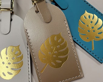 Monstera Leaf - Luggage Tag - Gifts - Traveler - Wedding - Birthday & More! Compass Adventure Awaits Made in the USA! @CurrysLeather