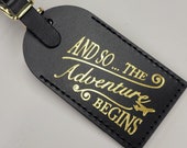 Curry's Leather Original And So The Adventure Begins Luggage Tag - Gift Traveler Wedding Favor Shower Birthday & More! Handmade in MA, USA!