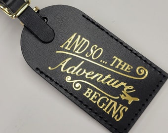 Leather Luggage Tag, Black / Adventure