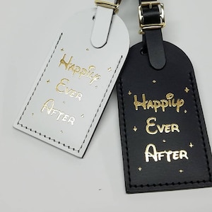 Happily Ever After in Disney Luggage Tags Made by CurrysLeather White GOLD