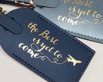 The Best is Yet to Come... with plane Luggage Tag Gifts - Traveler - Wedding - Birthday & More! Handmade in MA, USA @CurrysLeather