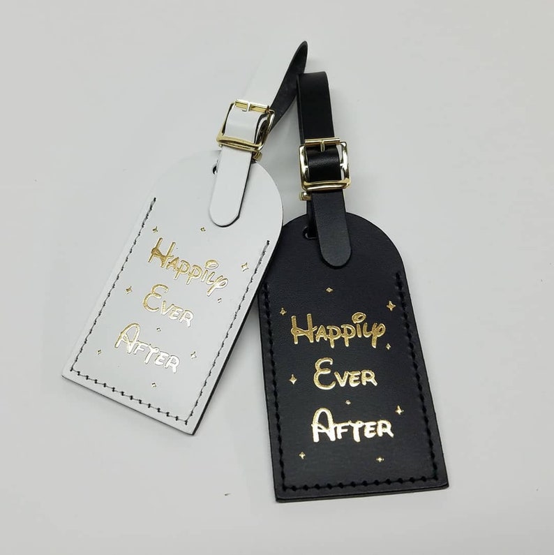 Happily Ever After in Disney Luggage Tags Made by CurrysLeather White GOLD