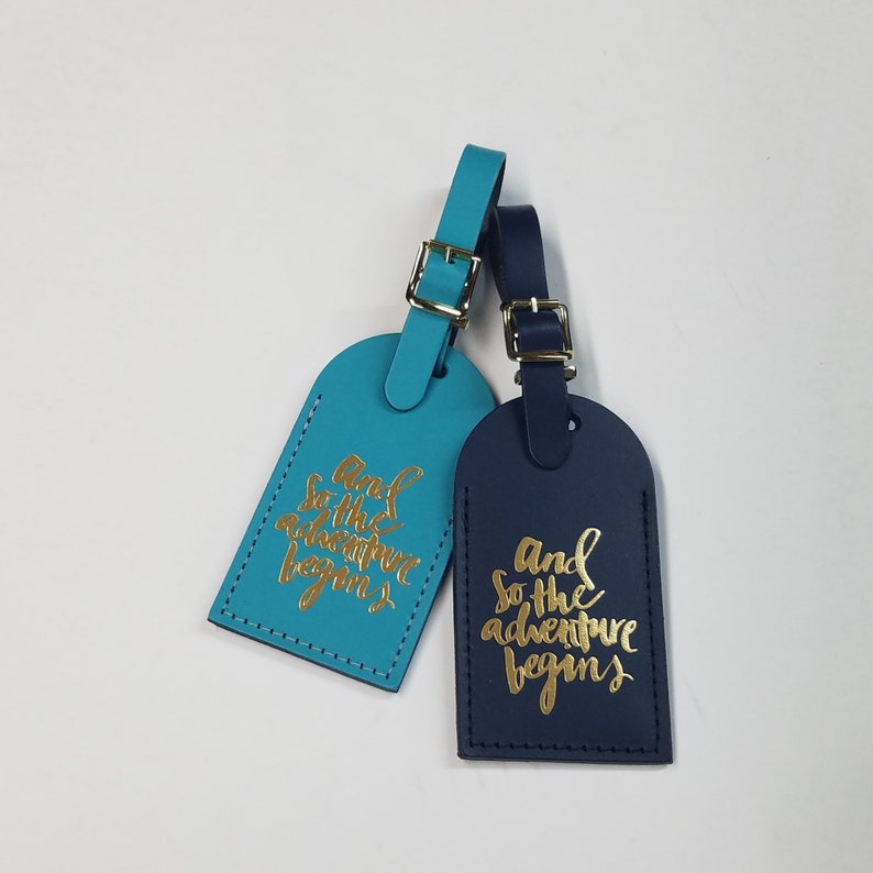 and so the adventure begins Luggage Tag Gifts Traveler Wedding Birthday & More Made in the USA CarribbeanBlueGOLD