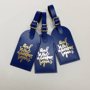 and so the adventure begins Luggage Tag Gifts Traveler Wedding Birthday & More Made in the USA Royal Blue with GOLD