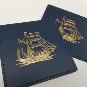 Square Coasters with Mayflower Inspired Ship Drawing - Set of 4 - CurrysLeather Happy 400 year anniversary Plymouth