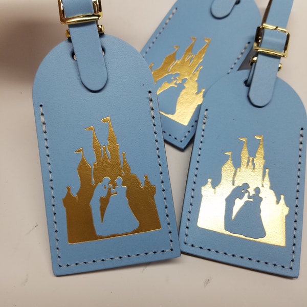 Prince Charming and Cinderella with Castle Disney Inspired Luggage Tag Gifts - Wedding - Birthday - Shower & More! @CurrysLeather