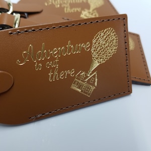 Adventure is Out There Disney UP Luggage Tag Gifts Traveler Wedding Birthday Shower & More Made in Massachusetts Tan with GOLD