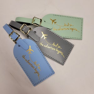 And so the adventure begins Luggage Tag Gifts Traveler Wedding Birthday & More Made in the USA image 6