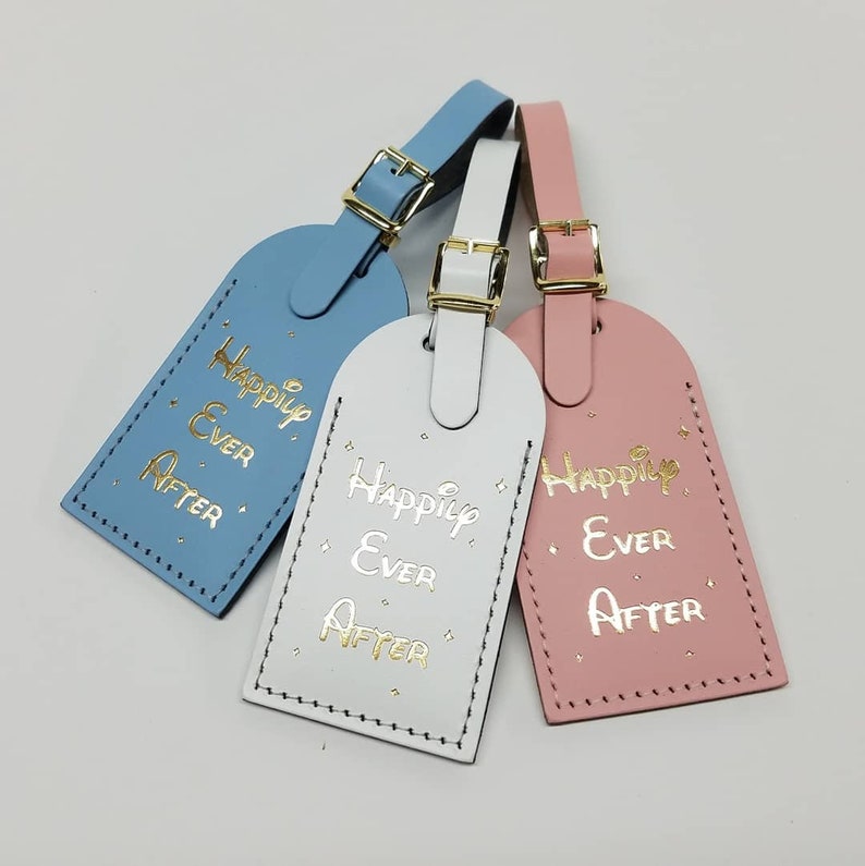 Happily Ever After in Disney Luggage Tags Made by CurrysLeather Baby Pink GOLD