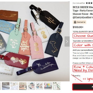 STANDARD design BULK order Wedding Favor Luggage Tags Party Favor Birthday Favor Shower Favor Made in the USA CurrysLeather image 8