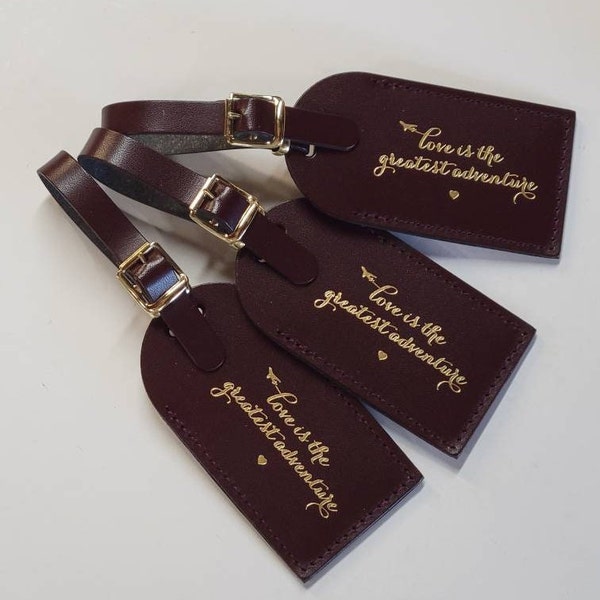 Love is the greatest adventure with plane and heart - Luggage Tag Gifts - Traveler - Wedding - Birthday & More! Made in Massachusetts!