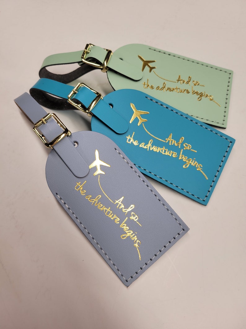 And so the adventure begins Luggage Tag Gifts Traveler Wedding Birthday & More Made in the USA image 2