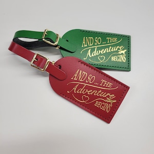 Heart Loop And so the adventure begins Luggage Tag Gifts Traveler Wedding Birthday & More Made in Massachusetts Kelly Green GOLD