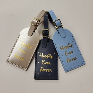 Happily Ever After in Disney Luggage Tags Made by CurrysLeather Navy GOLD