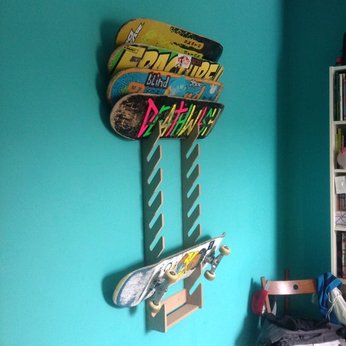 Skateboard Rack. Wall Mounted. Holds up to 4 Decks. Etsy