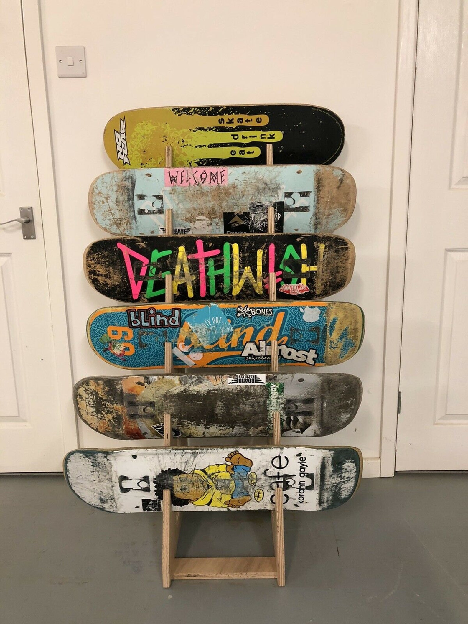 Free Standing Skateboard Rack Holds 6 Decks Etsy