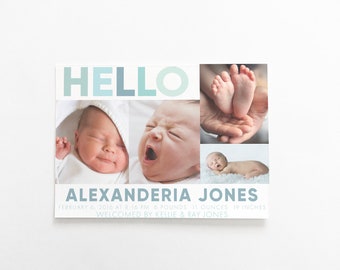 BABY PHOTO ANNOUNCEMENTS - Birth Announcement - Invitation - Photo Card - Multiple Color Choices - Digital Photo Card