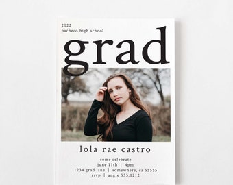 GRAD ANNOUNCEMENT - Graduation Party - Announcement - Invitation -Photo Card - School Colors - Multiple Styles