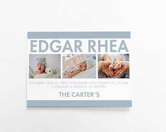 BABY PHOTO ANNOUNCEMENTS - Birth Announcement - Invitation - Photo Card - Multiple Color Choices - Digital Photo Card