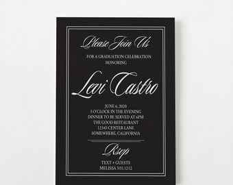 Invitaciones GRADUACIÓN - Diseño Elegante - Blanco y Negro - Color Escolar