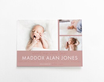 BABY PHOTO ANNOUNCEMENTS - Birth Announcement - Invitation - Photo Card - Multiple Color Choices - Digital Photo Card