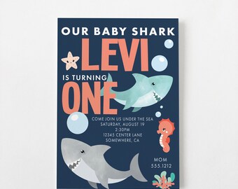 SHARK BIRTHDAY SET - Tiburón bebé / Bajo el mar / Tiburón lindo / Opciones azules y rosas / Actualización personalizada disponible