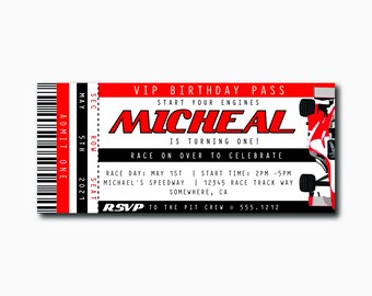 RACECAR TICKET INVITE - Race Car Theme |Ticket Style Invite | Kids Party | First Birthday | Vintage Style |  Digital Invitation