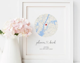 Giclée Map Print Engaged Map Married Met Engagement map print! Personalized engagement print! Engagement gift! Valentines Gift! map2