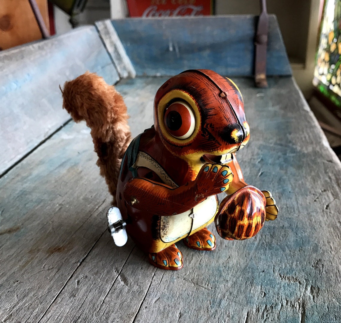 Litho Squirrel with Nut Wind Up Toy Made in Japan Slone Etsy