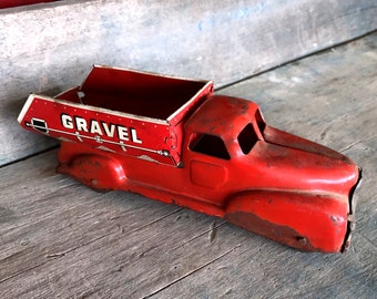 Marx Sand and Gravel Truck | 1940s Marx Red Toy Truck | Vintage Metal Toy Truck