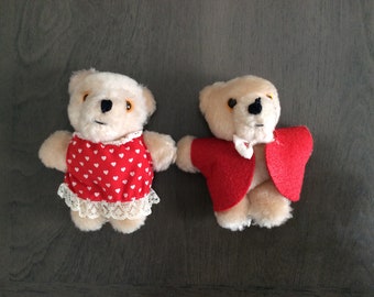 Vintage Russ Berrie Mini Bear Couple—Small Plush Bear Sweethearts