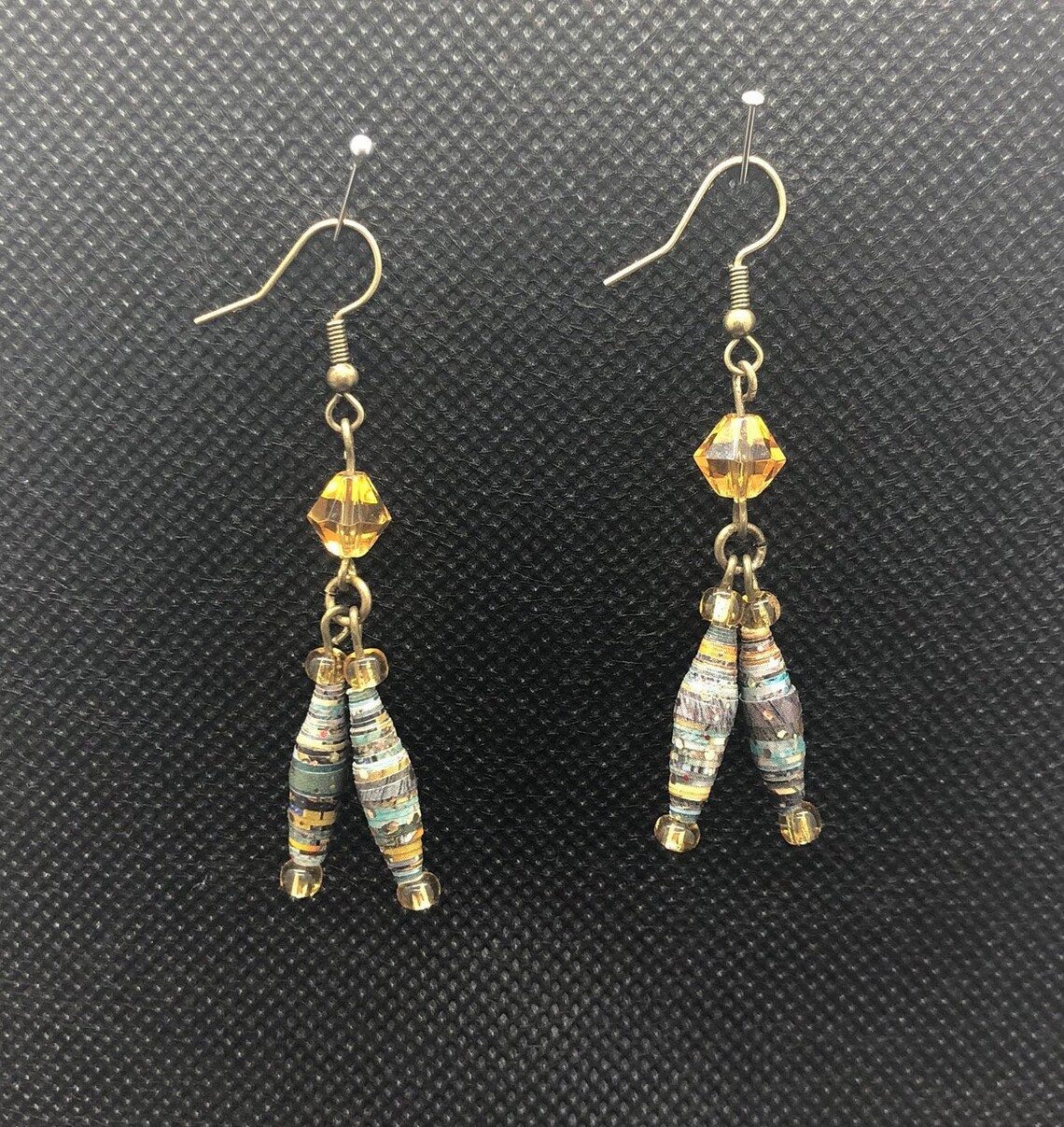 Handmade Paper Bead Earrings Featuring Gold Sparkle and Amber Etsy