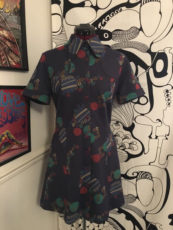 Stars and Moons 70s style Denim Blue Shirt Dress w