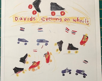 David Hockney, David’s Evening On Wheels, mini póster, 14 x 10 pulgadas, póster de exposición
