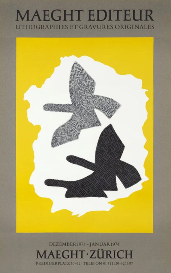 Vintage 1973 Georges Braque Maeght Editeur Gallery Exhibition Poster Vintage 1973 Georges Braque Maeght Editeur Gallery Exhibition Poster