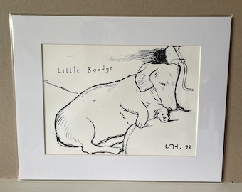 David Hockney Little Boodge Genuine Offset Lithograph 1995 Print Mounted and Ready for Framing 14x11 inches.