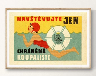 Stampa artistica di nuoto / Poster vintage di nuotatori / Arte murale retrò