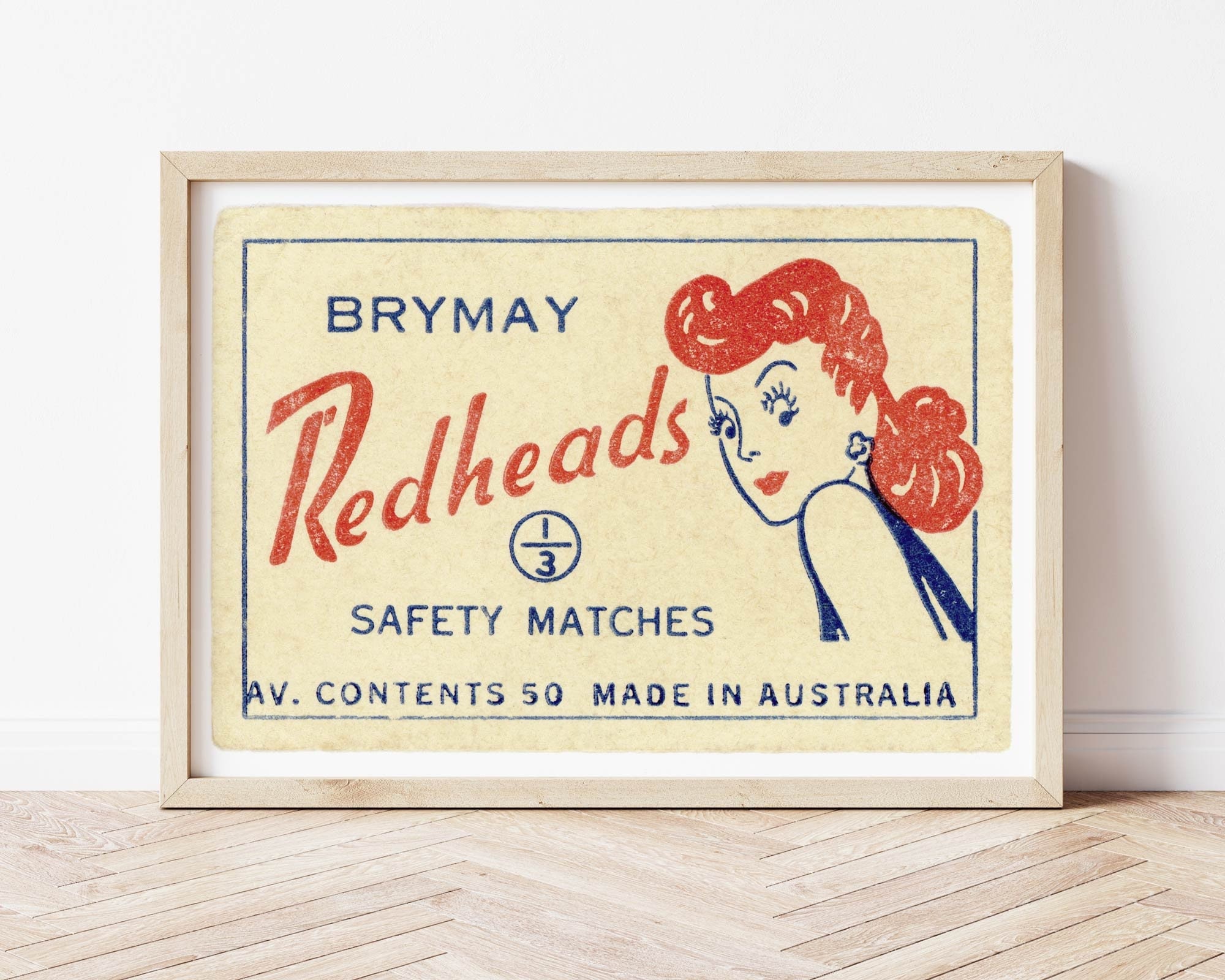 Redheads Safety Matches | Vintage Matchbox Label Poster | Large