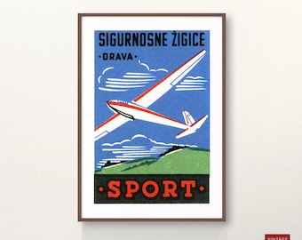 Glider Vintage Art Print | Gliding Retro Poster | Large Matchbox Wall Art